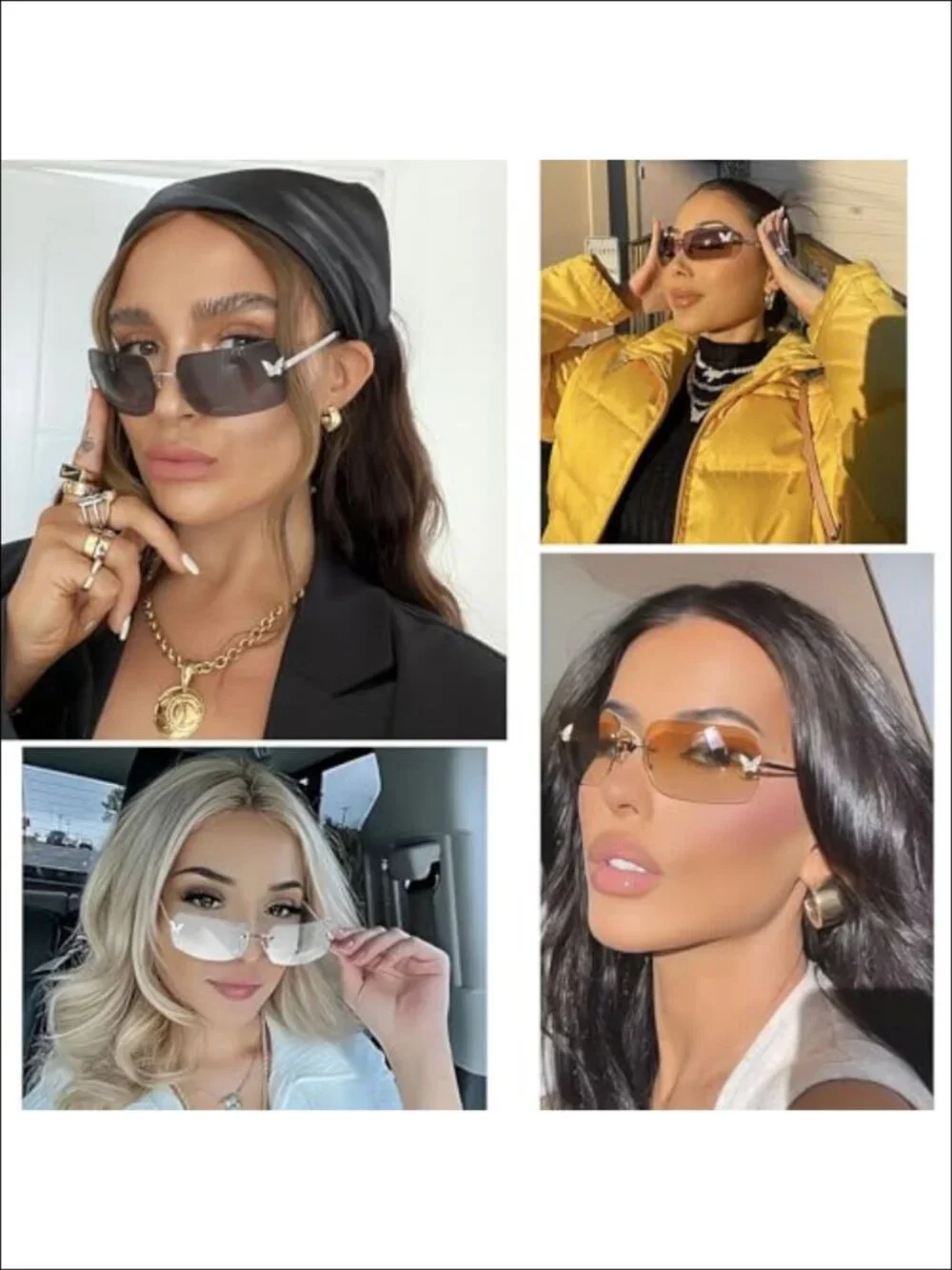 Rimless Rectangle Y2K Sunglasses UV400 Metal Plastic Lightweight